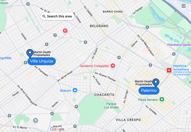 A map with the two locations